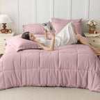 JOLLYVOGUE Twin Comforter Set, Ultra-Soft Bed in a Bag Twin Size 5 Pieces, Oeko-TEX Certified Bedding Set with Down Alternative Comforter, Sheets, Pillowcases & Shams, Camio Pink