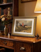 ARPEOTCY Gold Framed Canvas Wall Art, 11x14 Inch Vintage Equestrian Fox Hunting Painting, Classic Horse and Rider Artwork, English Country Hunt Decor for Living Room, Office, or Study