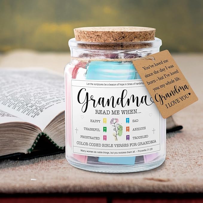 NewEleven Grandma Gifts - Christian Gift, Grandma Birthday Gifts From Granddaughter, Grandson, Kids - Daily Encouragement, Inspirational Present - Bible Verse Jar