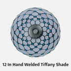Tiffany Lamp Vintage White Grey Stained Glass Bead Table Lamp Desk Bedside Reading Light Decor Bedroom Living Room Home Office D12*H18 Inches