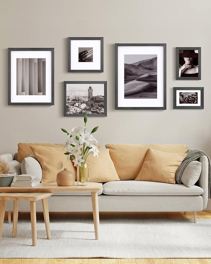 Egofine 8x10 Picture Frames Set of 4, Made of Solid Wood Covered by Plexiglass 4x6 and 5x7 with Mat or 8x10 without Mat, for Table Top Display and Wall Mounting Photo Frame Rustic Black