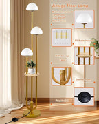 Lightdot Gold Dimmable Floor Lamp with Table, Modern Floor Lamps for Living Room, 3000K Warm Lights Tall Standing Lamp with Mushroom Shades & Bulbs Included for Bedroom/Sofa Beside/Corner Decor