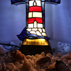 Bieye L12020 Christian Cross Tiffany Style Stained Glass Table Lamp for Home Décor (Lighthouse)