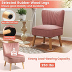 KOMFOTT Velvet Accent Chair Set of 2, Modern Armless Sofa Chair with Solid Rubber Wood Legs, Wingback Leisure Chair with Thick Cushion, Upholstered Side Chair for Living Room, Bedroom, Pink