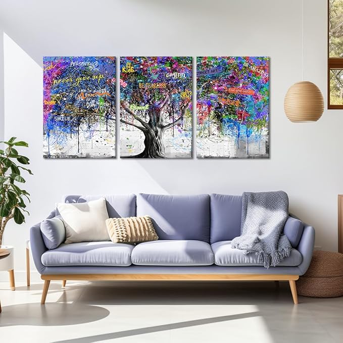 Novatique Graffiti Wall Art Colorful Tree Canvas Wall Art Never Give Up Inspirational Graffiti Posters Modern Inspiring Tree Painting Home Decor for Bedroom Bathroom,20" x 28" x 3pcs