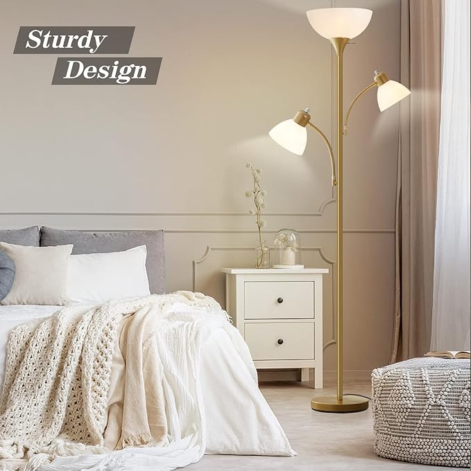 Luvkczc Floor Lamps for Living Room, 72" Tall Standing Lamps, Torchiere Lamp with 8W Adjustable Reading Lights, Modern Bright Floor Lamp for Bedroom, Office, Dresser, Gold&White, Bulbs Included