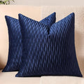 Navy Striped Couch Pillow Cases: 2 Pack 20x20 Inch Original Velvet Square Throw Pillow Covers for Farmhouse Home Decor