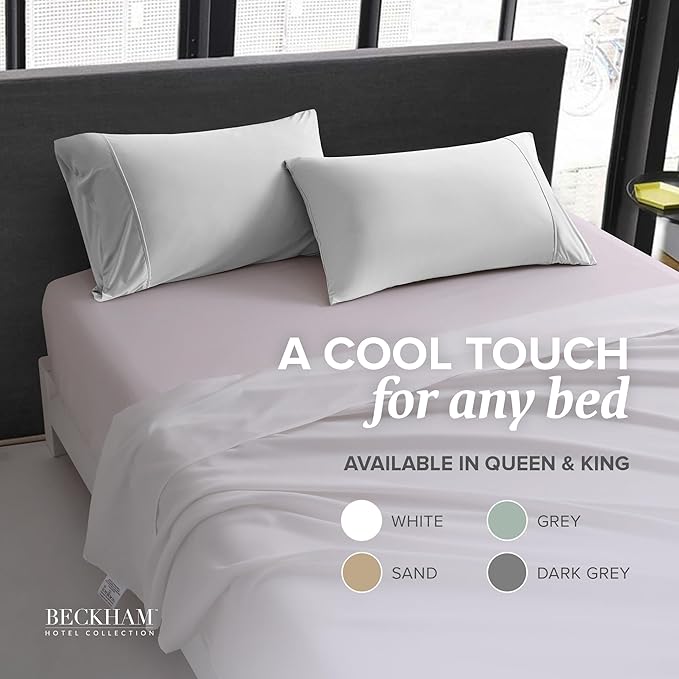 Beckham Hotel Collection Bed Pillows with Cooling Pillowcases for Hot Sleepers, Queen Size Sets of 2, Soft Down Alternative Pillow for Sleeping, Envelope Cases, White