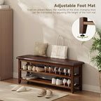 Shoe Bench with Leather Cushion,Wood Bench with Shoe Rack,2-Tier Shoe Storage Organizer for Entryway,Hallway,Living Room (Brown, 2-Tier-47.3")