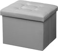 AmasSmile Storage Ottoman Folding Foot Rest Stool, Leather Footstool Bench, Short Ottoman Stool, Storage Foot Rest Store, Books (Grey, 17" D x 13" W x 13" H)