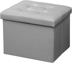 AmasSmile Storage Ottoman Folding Foot Rest Stool, Leather Footstool Bench, Short Ottoman Stool, Storage Foot Rest Store, Books (Grey, 17" D x 13" W x 13" H)