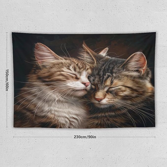 VUMIVI Cat Tapestry Adorable Animals Two Kittens Snuggling Together Vintage Print Realistic Design Tapestry Wall Hanging for Living Room Bedroom Dorm Classroom Aesthetic Decor W90xL60in