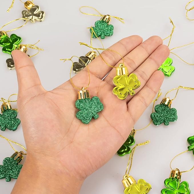 St. Patricks Day Decorations Shamrock Ornaments - 30pcs St Patricks Day Tree Ornaments Clover Baubles for Irish Lucky St Patrick's Day Home Table Tree Party Hanging Decorations