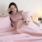 KASENTEX King XL Quilt Set 108"x98" – Soft Washed 3-Layer Lightweight Bedspread, Minimalist Nordic Design, All-Season Spring & Summer Quilt Set (1 Quilt + 2 Pillow Shams), Pink
