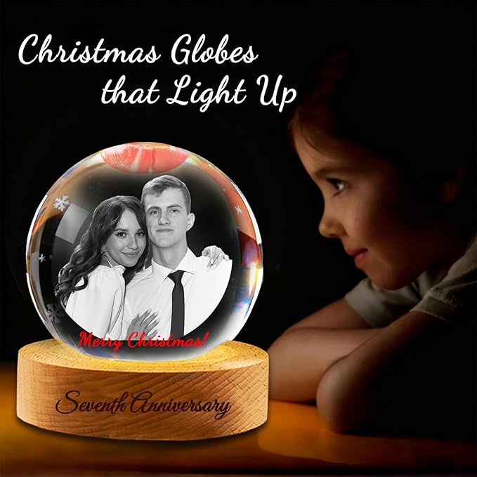 Personalized Photo Crystal Ball Engravable Text Picture Snow Globe Customized Crystal Frame Gifts for Family Couples Friends on Birthday Anniversary Halloween Thanksgiving Day