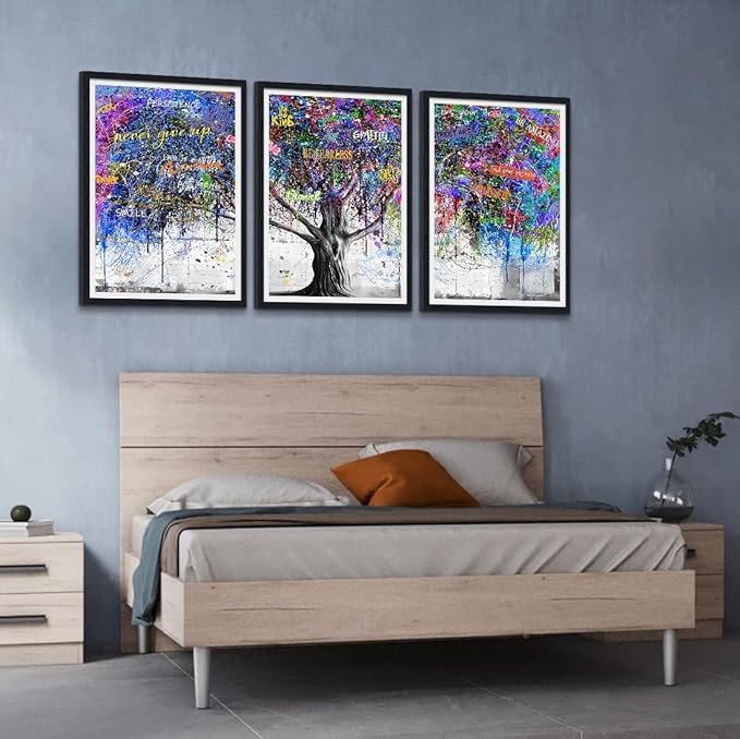 Novatique Tree Canvas Wall Art Graffiti Colorful Wall Decor Tree Abstract Graffiti Canvas Prints Nature Painting Artwork for Living Room Bedroom,24" x 36" x 3pcs