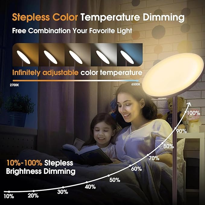 Floor Lamp, 30W/2600LM Super Bright Floor Lamp with Remote Control, Stepless Adjust Color Temperatures and Brightness, Torchiere Standing Lamp for Living Room Bedroom Office