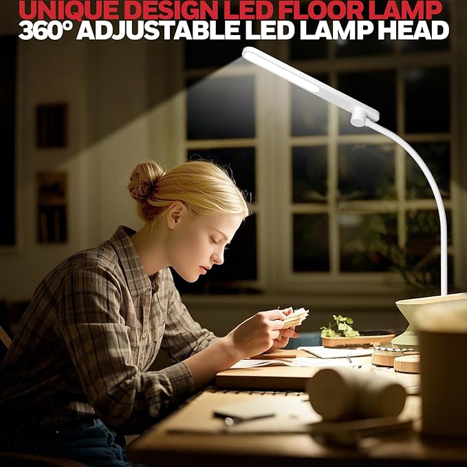 Honeywell LED Floor Lamp, F4 Sunturalux™ Gooseneck Reading Floor Lamp, Super Bright Stepless Dimmable Task Light with Flexible Arm, Eye-Caring Tall Standing Lamp for Living,Bedroom Office