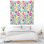 VUMIVI Dog Paw Tapestry Funny Colorful Cartoon Animal Footprints Blue Black Red Tapestry Wall Hanging for Living Room Bedroom Dorm Classroom Aesthetic Decor W60xL60in