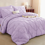 CozyLux King Size Comforter Set Lavender, 7 Pieces Bed in A Bag Light Purple Comforter King Size, Pinch Pleat Bedding Set with All Season Comforter, Sheets, Pillowcases & Shams