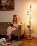 Lightdot Gold Floor Lamp for Living Room, Dimmable Vintage Floor Lamp with Shelf & E26 Base Bulbs, 3 Light Mid Century Standing Lamp, Tall Lamp for Bedroom/Sofa Beside/Corner Decor(Bulbs Included)