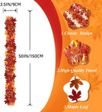 Fall Maple Leaves Garland Decorations,50Ft Glitter Tinsel Leaf Thanksgiving Decor for Tree Autumn Mantle Bedroom Office Classroom Party Indoor Outdoor Holiday Home Orange