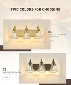 zeyu 3-Light Gold Bathroom Vanity Light with Clear Striped Glass, Modern Brass Vanity Light for Bathroom Mirror, 22 Inch Bathroom Lights Over Mirror, ZJX117B-3W BG