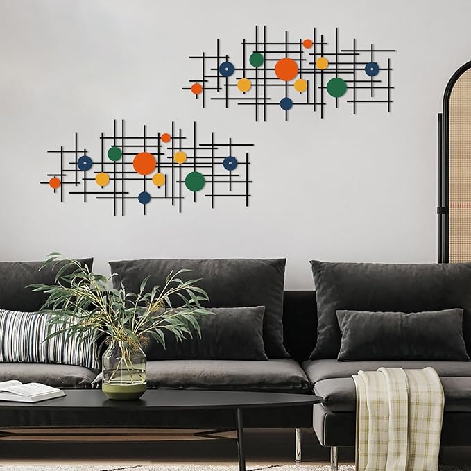 ruelen Set of 2 Minimalist Geometric Wall Decor - Modern Metal Wall Art for Living Room, Bedroom & Office – Abstract 3D Design in Bright Colorful Style
