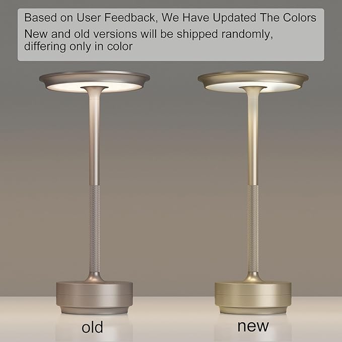 2 Pack Rechargeable Cordless Table Lamps, Portable 5000mAh Outdoor Table Light, 3 Color Stepless Dimming LED Table Lamp with Memory Function, for Home/Dinner/Patio/Restaurant.(Champagne Gold)