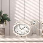 Vintage Table Clock, Desk and Shelf Decor Clock, French Rustic Antique Style White Mantel Clocks, for Farmhouse, Living Room, Bedroom, Bedside, Gift (7.87" H x 7.87" W)