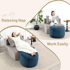 Round Stuffed Pouf Ottoman,Corduroy Foot Rest with Rebound Foam Filled, Furry and Fluffy Foot Stool Ottoman,26"*18" Floor Poufs for Living Room (Blue, 26" D x 26" W x 18" H)