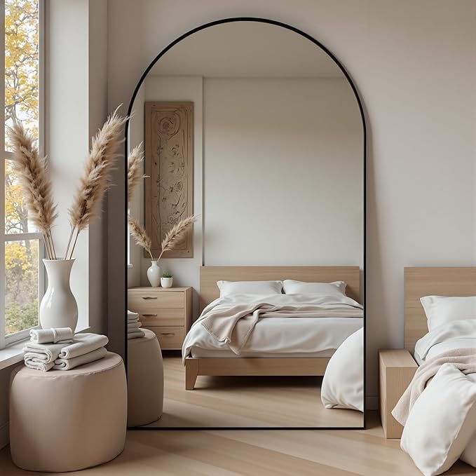 Suidia Arched Full Length Mirror, 72"x44" Floor Mirror Freestanding, Floor Standing Full Body Mirror with Stand for Bedroom, Hanging Leaning Mounted for Living Room Cloakroom, Black