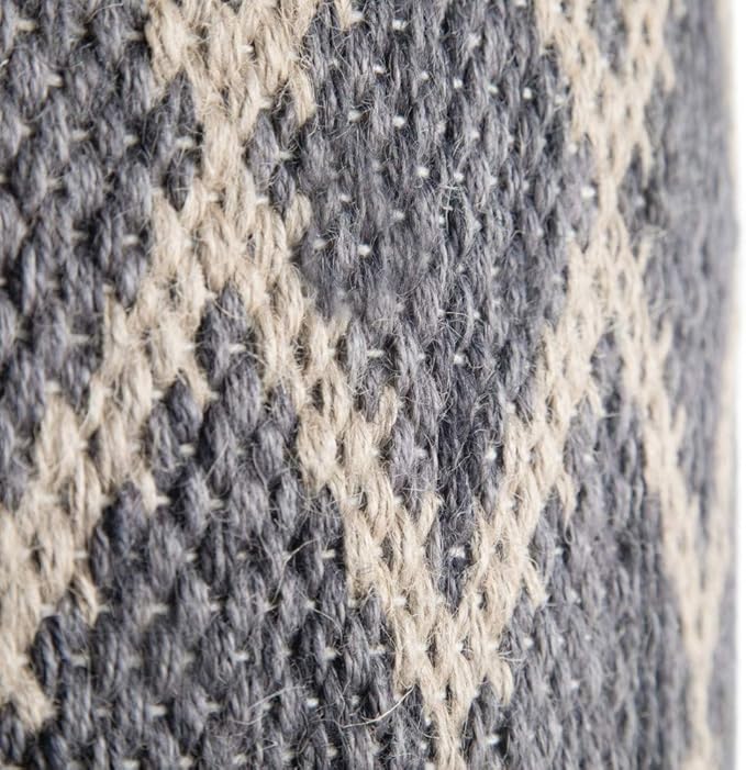 SIMPLIHOME Edgeley Round Pouf - 18 inch Wide Handwoven Jute and Cotton Ottoman in Grey and Natural, Boho-Style Footstool or Extra Seating for Living Room, Bedroom, or Kids Room, Assembled