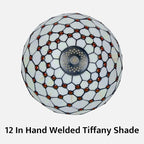 Tiffany Lamp Vintage White Cream Stained Glass Bead Table Lamp Desk Bedside Reading Light Decor Bedroom Living Room Home Office D12*H18 Inches