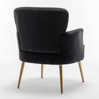 Trendy Velvet Accent Chair with Gold Metal Legs, Upholstered Armchair for Small to Mid-Size Spaces, Modern Living Room, Bedroom, Vanity Desk and Entryway, Black