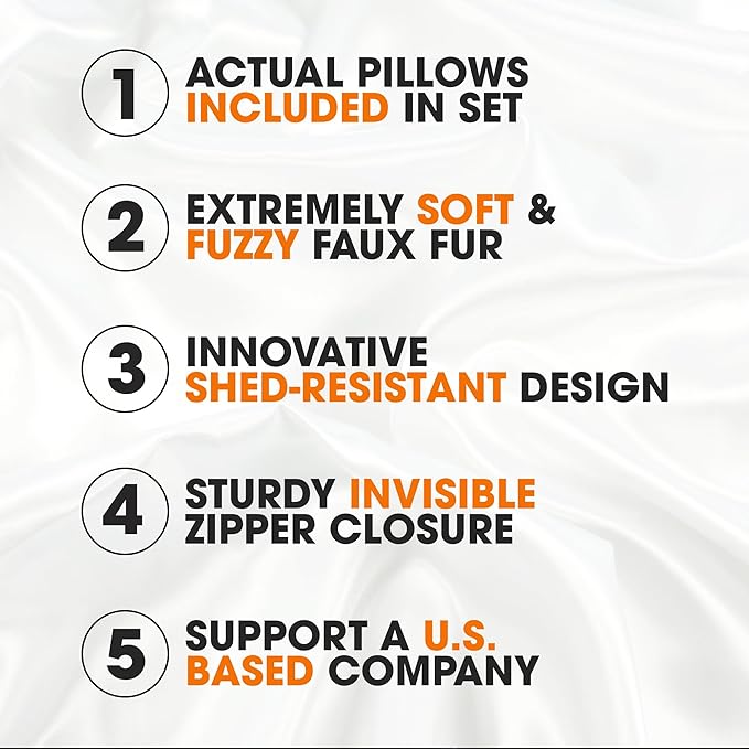 Cheer Collection Faux Fur Throw Pillows - Decorative Pillows for Couch, Bed Throw Pillows, Black Accent Pillows for Bedroom or Living Room Aesthetic, Set of 2 Furry Throw Pillows, 12" x 20"