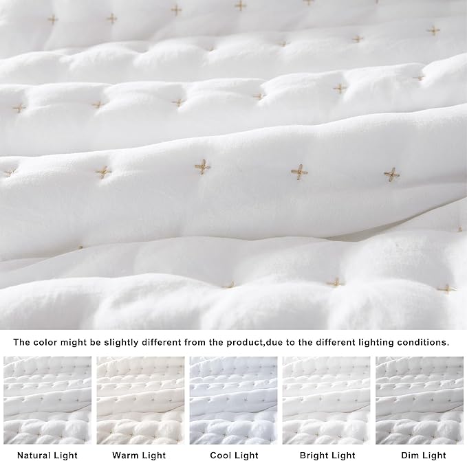 WDCOZY White Twin Size Quilt Bedding Sets with Pillow Sham, Lightweight Soft Bedspread Coverlet, Quilted Blanket Thin Comforter Bed Cover, All Season Summer Spring, 2 Pieces, 68x90 inches