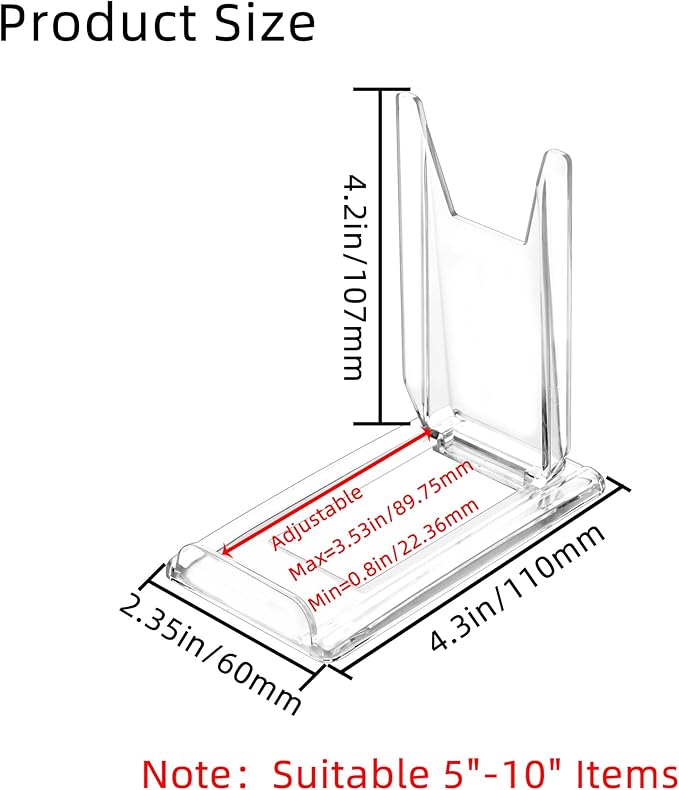 10 Pack Acrylic Book Stand for Display Adjustable Clear Display Holder Easel Collector Stand for Home Office Back to School Comic Album CD Magazine Postcard Artworks (4.2 x 4.3 x 2.35 Inch)