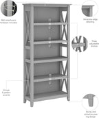 Bush Home Tall 5 Shelf Bookcase for Living Room or Home Office, Large Bookshelf, Modern Farmhouse Style, Key West Collection, Cape Cod Gray