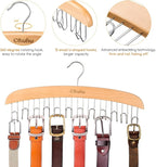 Belt Hanger Organizer for Closet: Ohuhu 2 Pack 12 Hooks Max 36 Belts Tie Rack Wooden Belt Holder for Storage 360 Degree Rotating Space Saver Organizer for Men Women Belt Tie Scarf-Burlywood