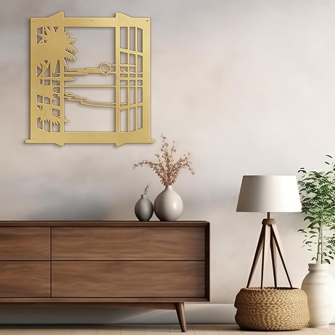 SIGNLEADER Metal Wall Art Decor Tropical Sunset Scenery Modern Abstract Wall Sculpture Hangings Home Decoration for Living Room, Bedroom, Bathroom, Kitchen, Outdoor - 30" Gold