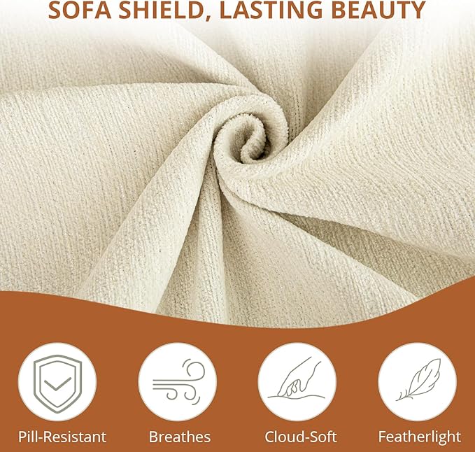 Couch Cover for Dogs, Non Slip Sofa Cover, Washable Couch Covers, 2 Cushion Sofa for Dogs Furniture Protector with Tassels Chenille Sofa Covers for Pets (Vertical Grain Beige)