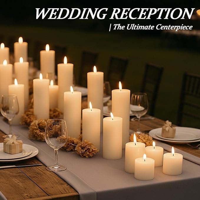 Ivroy Pillar Candles Bulk Set of 18，Hurricane Candles，3 Different Lengths 2 x 3/6/8 Inch (6 Each)，Dripless Unscented Smokeless，Gives You a Better Atmosphere When Organizing an Event Party.