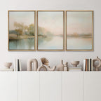 MUDECOR Framed Wall Art Print Set Soft Pastel Landscape Serene Waters and Reflections Illustrations Modern Art Boho Decorative Colorful Chic for Living Room, Bedroom, Office - 24"x36"x3 Natural