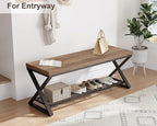 LVB Entryway Bench, Indoor Shoe Bench with Storage and Seating, Wood Metal Storage Bench for Bedroom Living Room, Farmhouse Shoe Rack Bench for Sitting in Hallway Foyer Entrance, Rustic Oak, 47 inch