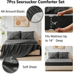 CozyLux King Size Comforter Set Dark Grey, 7 Pieces Pintuck Bed in A Bag Gray Comforter King Size, Pinch Pleat Bedding Set with All Season Comforter, Sheets, Pillowcases & Shams