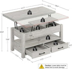 Rolanstar Coffee Table Lift Top, Multi-Function Convertible Coffee Table with Drawers and Hidden Compartment, Converts to Dining Table for Living Room, Home Office,Grey
