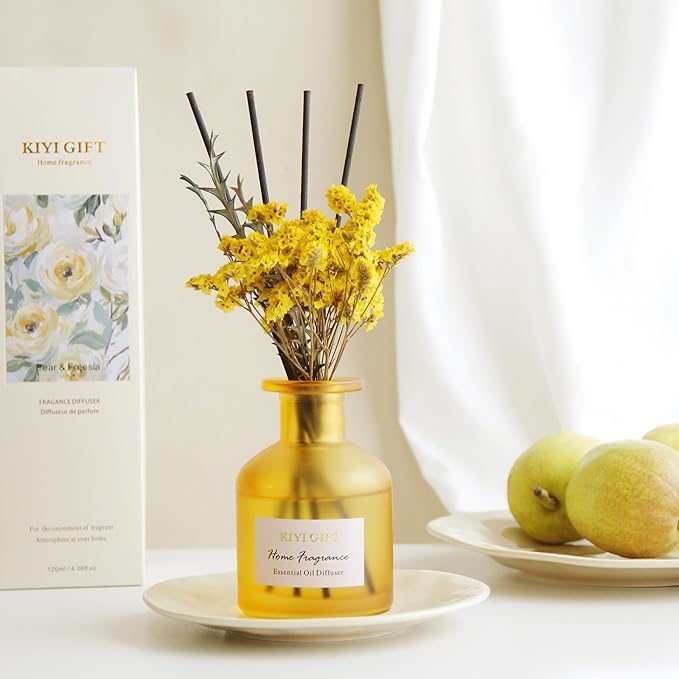 Reed Diffuser Set –Scented Diffuser with Sticks Home Fragrance Diffusers for Home Reed Diffuser for Bathroom Shelf Decor (4.06oz Pear Freesia)