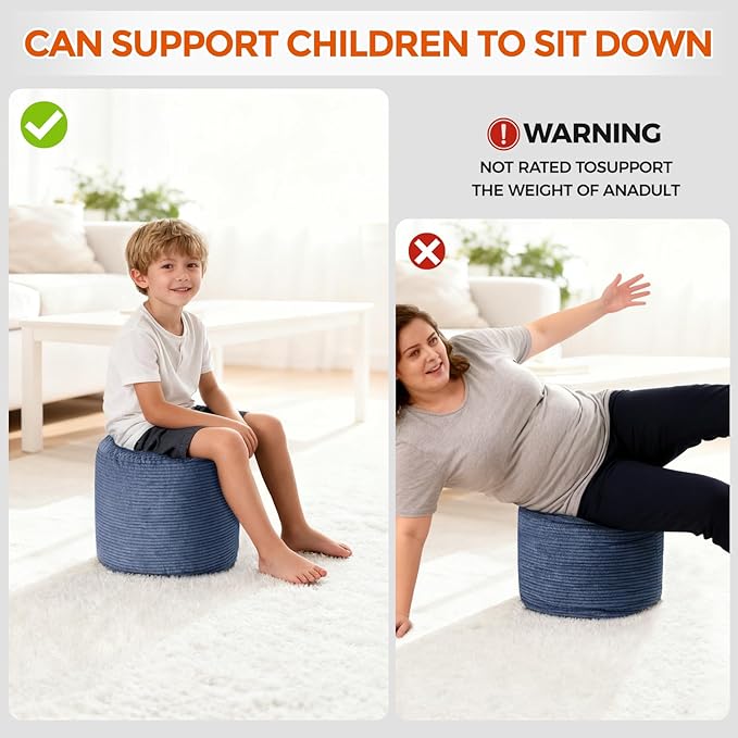 Pouf Ottoman Foot Rest, Comfortable & Soft, Round Footstool for Living Room, Bedroom, Office, Room Decoration, Corduroy Foot Stool Pouf with Odorless & Anti-Clump Filling, Large Navy