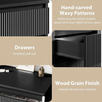 6 Drawer Dresser Black Modern Fluted Tall Wooden Chest Double Dresser for Bedroom, Living Room, Closet